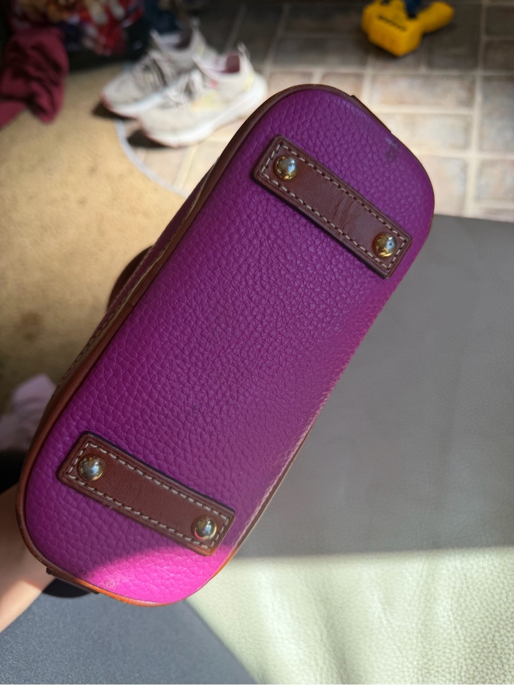 Dooney & Bourke Fuchsia Pebble Leather Mini Satchel with Brown Trim - Picture 3 of 11